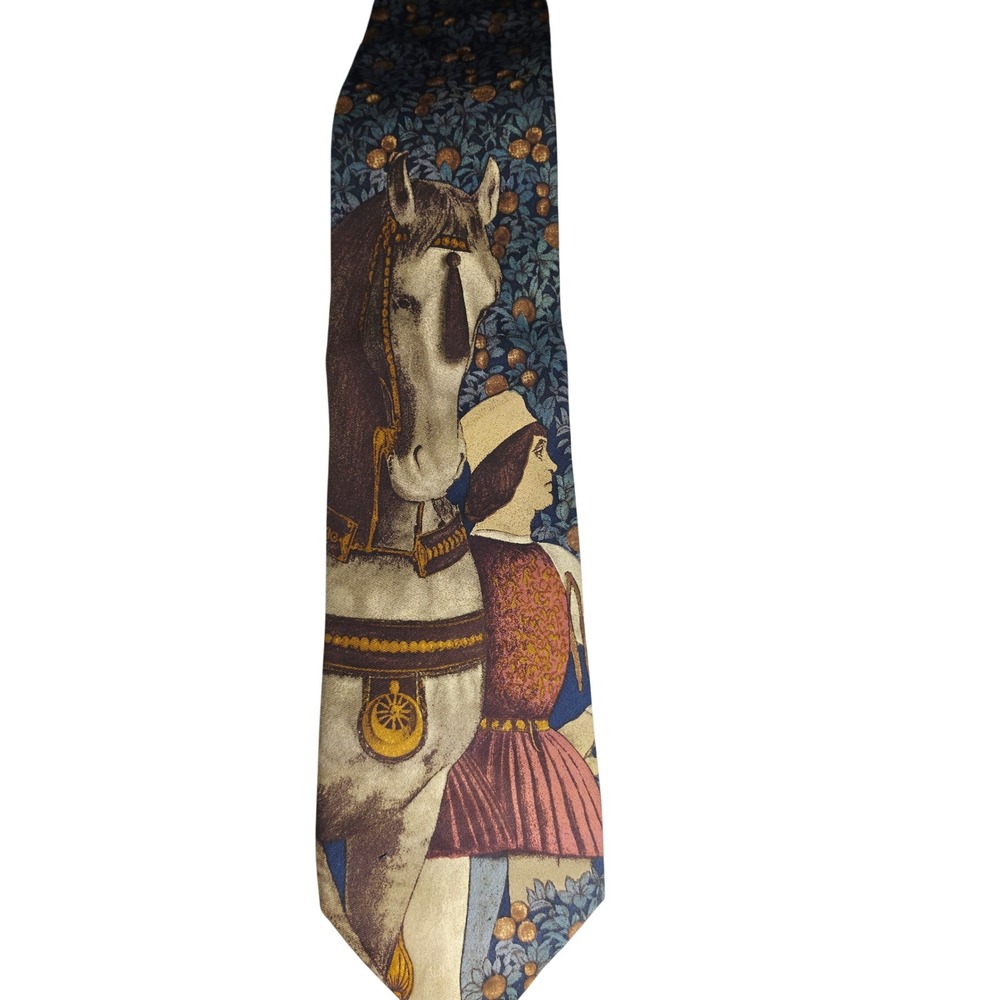 Ermenegildo Zegna Tie Men OS Multicolor Renaissance Horse Graphic Silk Italy